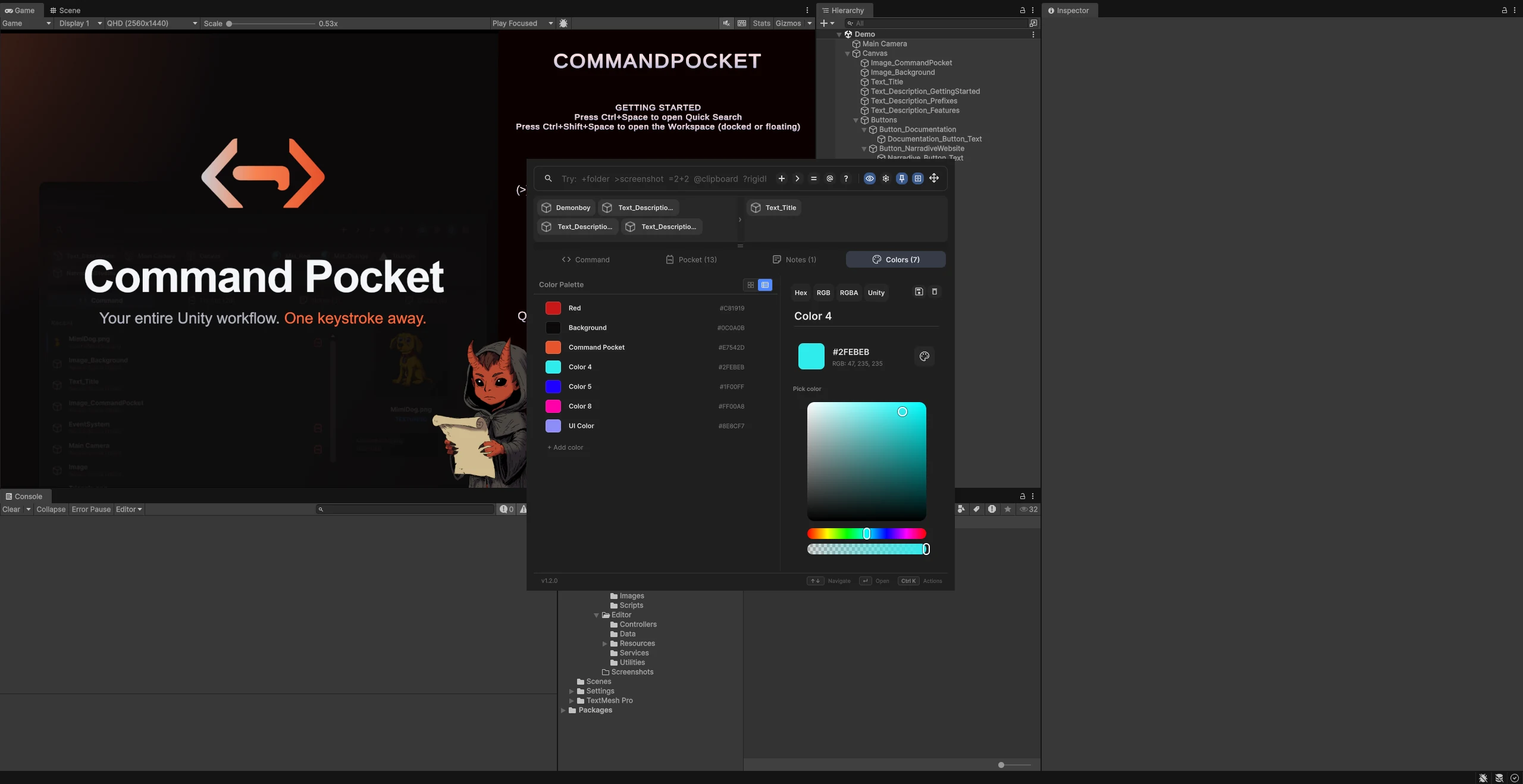 Command Pocket as a floating window over the editor