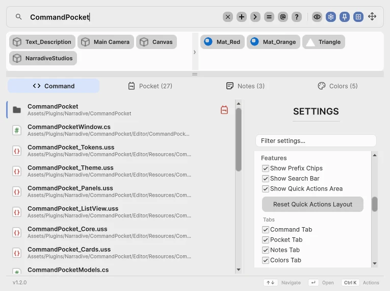 Command Pocket in the light editor theme