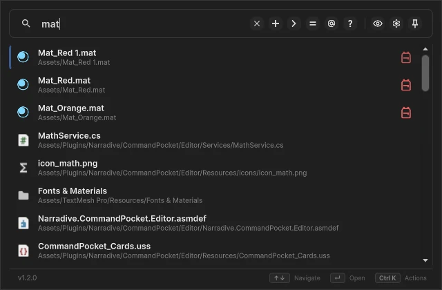 Command Pocket fuzzy search results